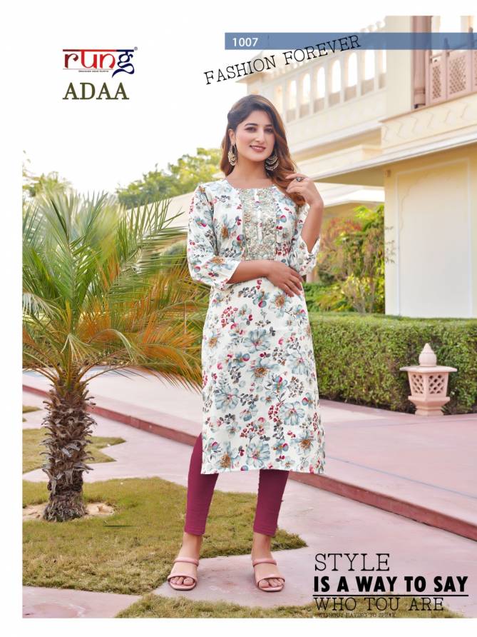 Adaa By Rung Modal Silk Printed Embroidery Kurtis Wholesale Shop In Surat
